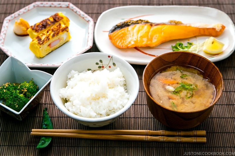 Salted salmon served along with Japanese style breakfast.