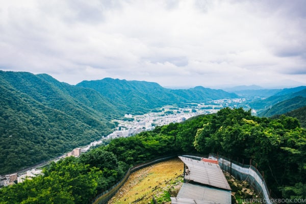 view of Kinugawa onsen from top of the ropeway - Nikko Travel Guide : Kinugawa Onsen | www.justonecookbook.com
